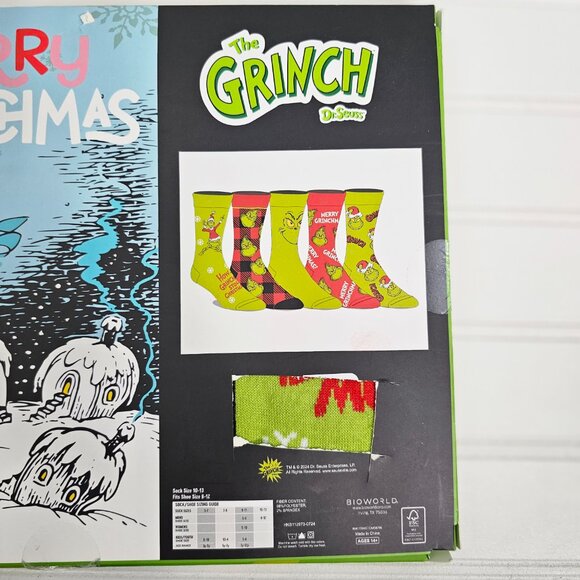 The Grinch Christmas Novelty Men's Crew Socks 5 Pack Size 10-13 NIP Read - Picture 6 of 9